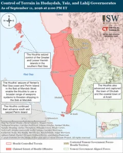 Control of Terrain in Hudaydah, Taiz, and Lahij Governorates As of September 11, 2026 at 2:00 PM ET