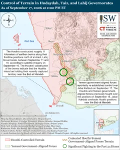 Control of Terrain in Hudaydah, Taiz, and Lahij Governorates as of September 17, 2026 at 2:00 PM ET