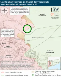 Control of Terrain in Marib Governorate as of September 18, 2026 at 2:00 PM ET