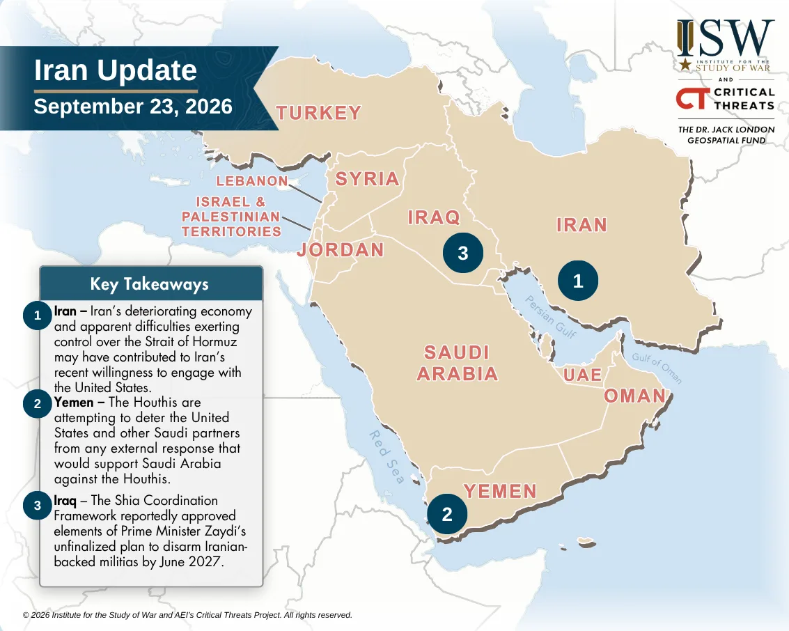 Daily Iran Update Horizontal Graphic, September 23, 2026