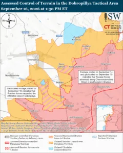 Assessed Control of Terrain in the Dobropillya Tactical Area September 16, 2026 at 1:30 PM ET