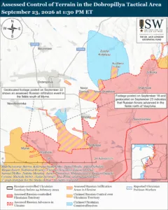 Assessed Control of Terrain in the Dobropillya Tactical Area, September 23, 2026 at 1:30 PM ET