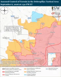 Assessed Control of Terrain in the Dobropillya Tactical Area, September 6, 2026 at 1:30 PM ET