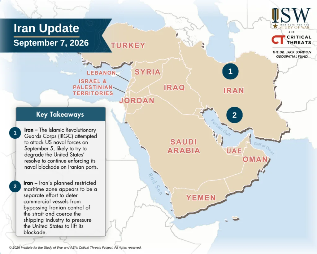 Iran Update Graphic, September 7, 2026