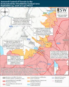 Assessed Control of Terrain in the Kostyantynivka-Druzhkivka Tactical Area, September 23, 2026 at 1:30 PM ET