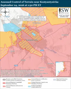 Assessed Control of Terrain near Kostyantynivka, September 24, 2026 at 1:30 PM ET