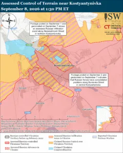 Assessed Control of Terrain near Kostyantynivka, September 8, 2026 at 1:30 PM ET