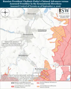 Russian President Vladimir Putin’s Claimed Advances versus Asssed Frontline in the Kramatorsk Direction: Assessed Contresol of Terrain as of September 2, 2026