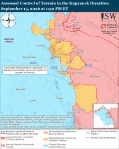 Assessed Control of Terrain in the Kupyansk Direction, September 13, 2026 at 1:30 PM ET