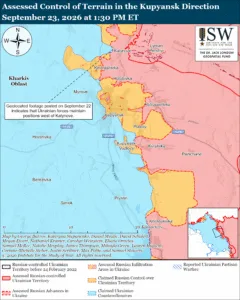 Assessed Control of Terrain in the Kupyansk Direction, September 23, 2026 at 1:30 PM ET