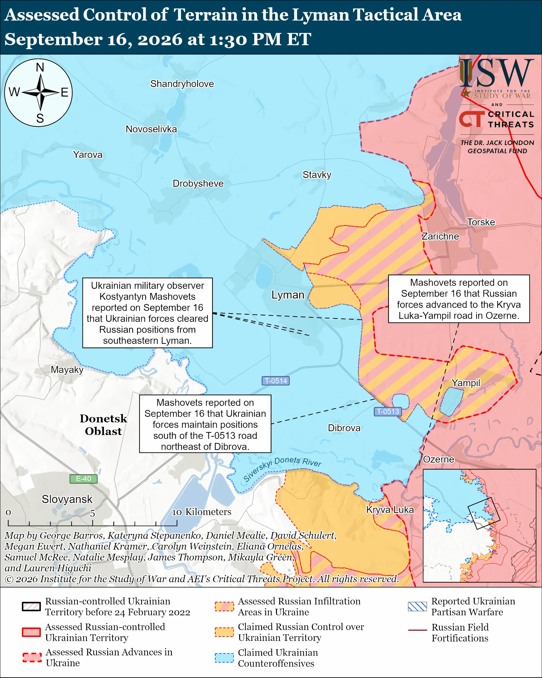 Assessed Control of Terrain in the Lyman Tactical Area, September 16, 2026 at 1:30 PM ET