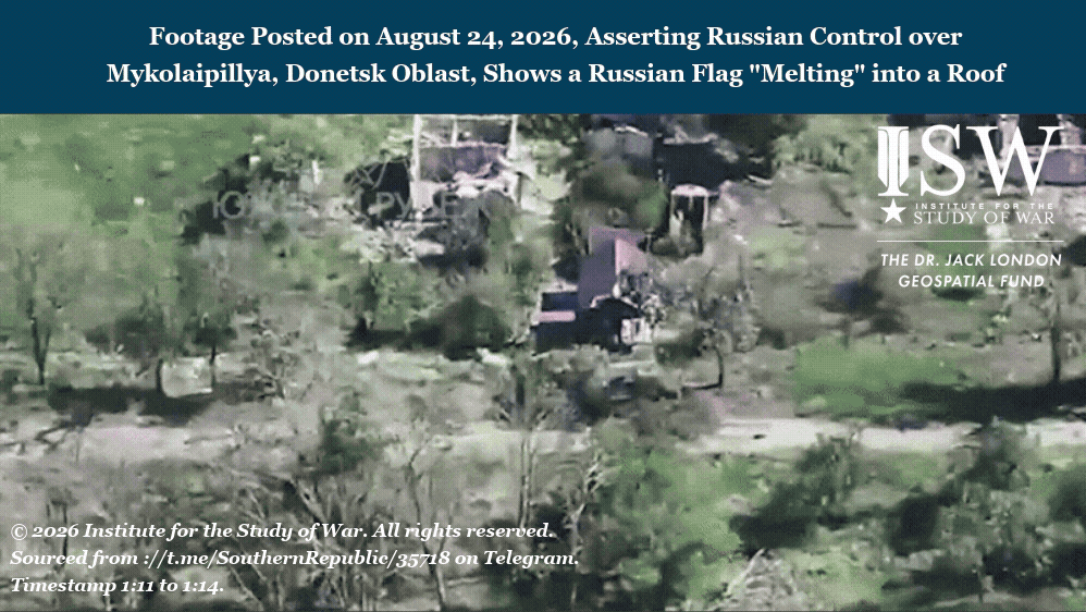 Footage Posted on August 24, 3036 Shows a Russian Flag "Melting" into a Roof