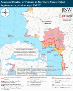 Assessed Control of Terrain in Northern Sumy Oblast, September 2, 2026 at 1:30 PM ET