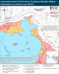 Assessed Control of Terrain in Northern Kharkiv Oblast, September 15, 2026 at 1:30 PM ET