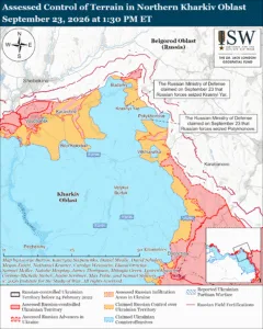 Assessed Control of Terrain in Northern Kharkiv Oblast, September 23, 2026 at 1:30 PM ET
