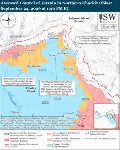Assessed Control of Terrain in Northern Kharkiv Oblast, September 24, 2026 at 1:30 PM ET