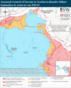 Assessed Control of Terrain in Northern Kharkiv Oblast, September 8, 2026 at 1:30 PM ET