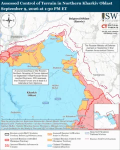 Assessed Control of Terrain in Northern Kharkiv Oblast, September 9, 2026 at 1:30 PM ET