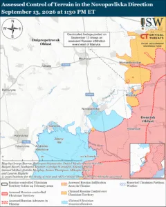 Assessed Control of Terrain in the Novopavlivka Direction, September 13, 2026 at 1:30 PM ET