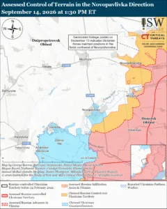 Assessed Control of Terrain in the Novopavlivka Direction, September 14, 2026 at 1:30 PM ET