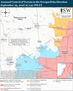 Assessed Control of Terrain in the Novopavlivka Direction, September 25, 2026 at 1:30 PM ET