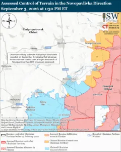 Assessed Control of Terrain in the Novopavlivka Direction, September 3, 2026 at 1:30 PM ET