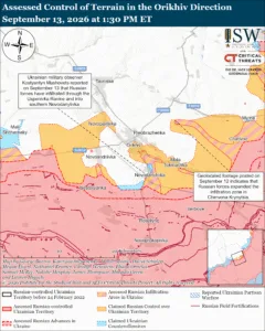 Assessed Control of Terrain in the Orikhiv Direction, September 13, 2026 at 1:30 PM ET