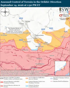 Assessed Control of Terrain in the Orikhiv Direction, September 14, 2026 at 1:30 PM ET