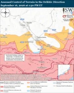Assessed Control of Terrain in the Orikhiv Direction, September 16, 2026 at 1:30 PM ET