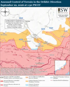 Assessed Control of Terrain in the Orikhiv Direction, September 22, 2026 at 1:30 PM ET