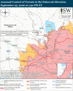 Assessed Control of Terrain in the Pokrovsk Direction, September 25, 2026 at 1:30 PM ET