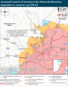 Assessed Control of Terrain in the Pokrovsk Direction, September 6, 2026 at 1:30 PM ET