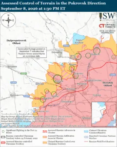 Assessed Control of Terrain in the Pokrovsk Direction, September 8, 2026 at 1:30 PM ET