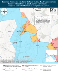 Russian President Vladimir Putin’s Claimed Advances versus Assessed Frontline in the Kharkiv Direction: Assessed Control of Terrain as of September 2, 2026