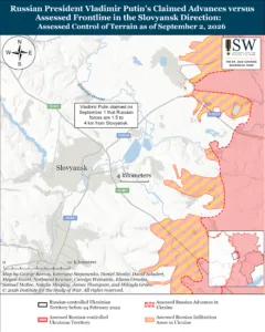 Russian President Vladimir Putin’s Claimed Advances versus Assessed Frontline in the Slovyansk Direction: Assessed Control of Terrain as of September 2, 2026