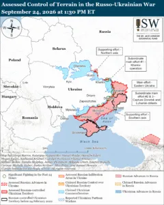 Assessed Control of Terrain in the Russo-Ukrainian War, September 24, 2026 at 1:30 PM ET