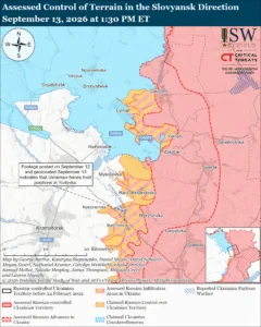 Assessed Control of Terrain in the Slovyansk Direction, September 13, 2026 at 1:30 PM ET