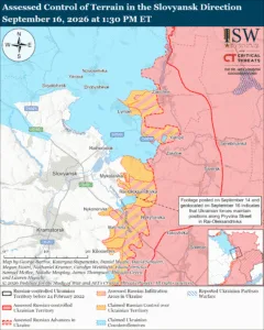 Assessed Control of Terrain in the Slovyansk Direction, September 16, 2026 at 1:30 PM ET