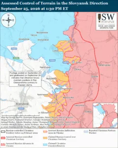 Assessed Control of Terrain in the Slovyansk Direction, September 25, 2026 at 1:30 PM ET