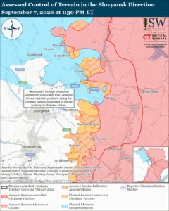 Assessed Control of Terrain in the Slovyansk Direction, September 7, 2026 at 1:30 PM ET