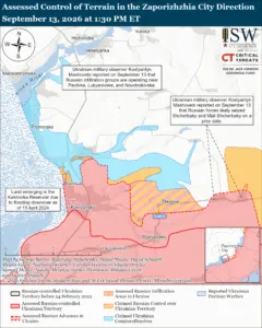 Assessed Control of Terrain in the Zaporizhzhia City Direction, September 13, 2026 at 1:30 PM ET